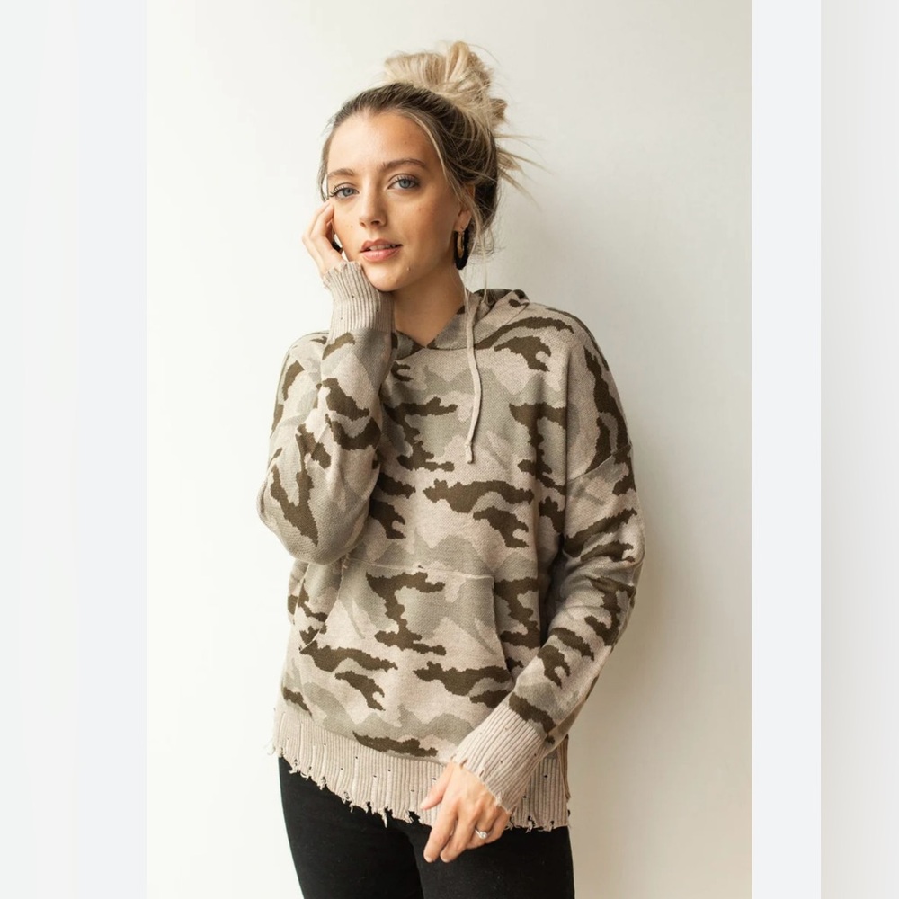 Fate Camo Distressed Wool Blend Hoodie Sz L